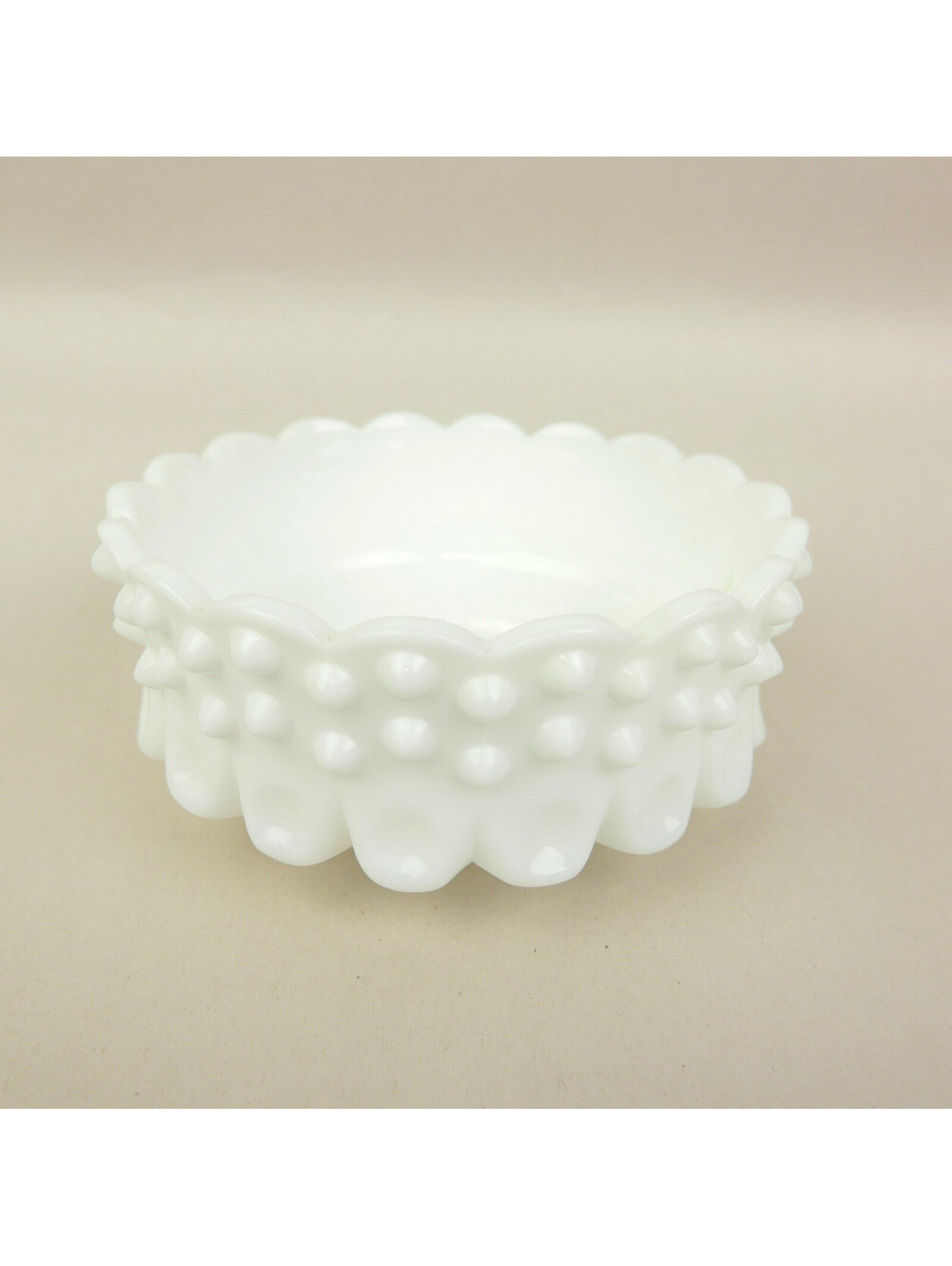Vintage Fenton Hobnail Milk Glass 4.25" Round Candy Dish Candle Holder 1970s